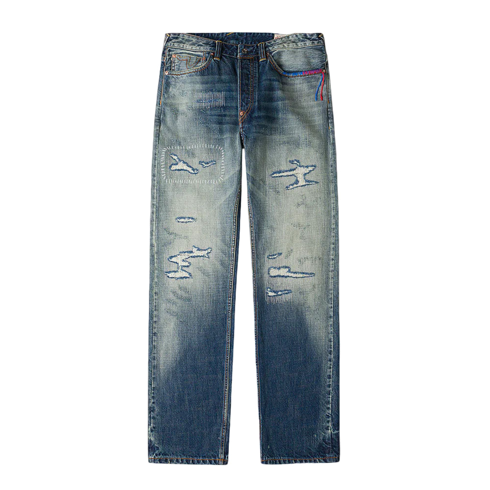 7-POCKET DESIGN WITH SEAGULL EMBROIDERY WASHED REGULAR FIT JEANS #2020