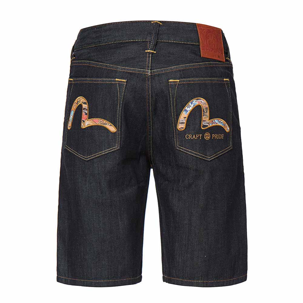 ALLOVER SEAGULL EMBROIDERED POCKET DENIM SHORTS