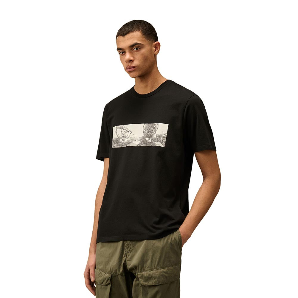 C.P. Company 24/1 jersey back letter t-shirt - Black | Kozmo