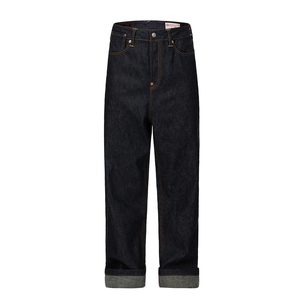 PINE-PATTERN DAICOCK PRINT WITH CRANE AND LOGO EMBROIDERY WIDE LEG JEANS