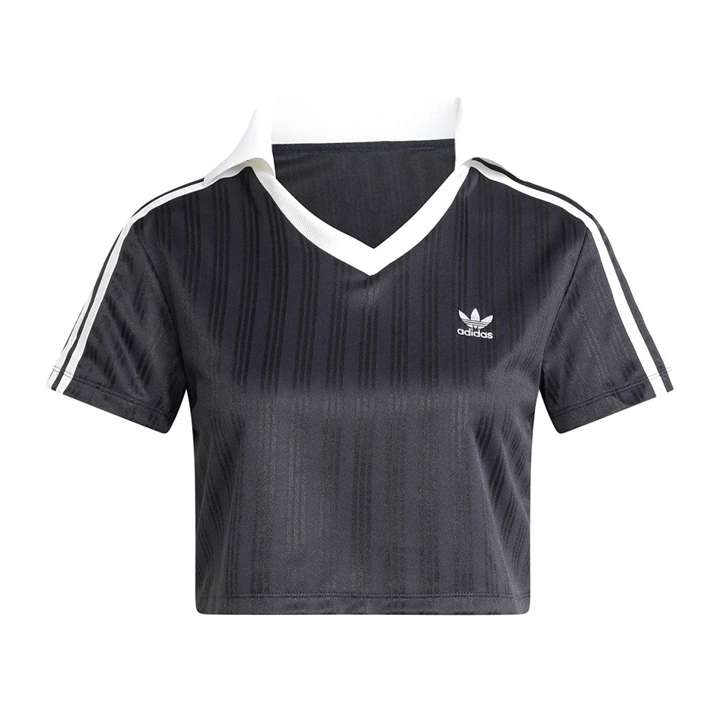 JACQUARD V-NECK CROP POLO