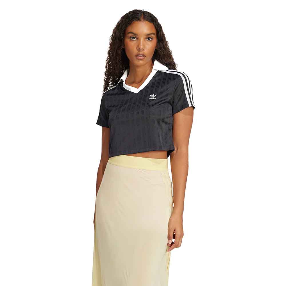 JACQUARD V-NECK CROP POLO