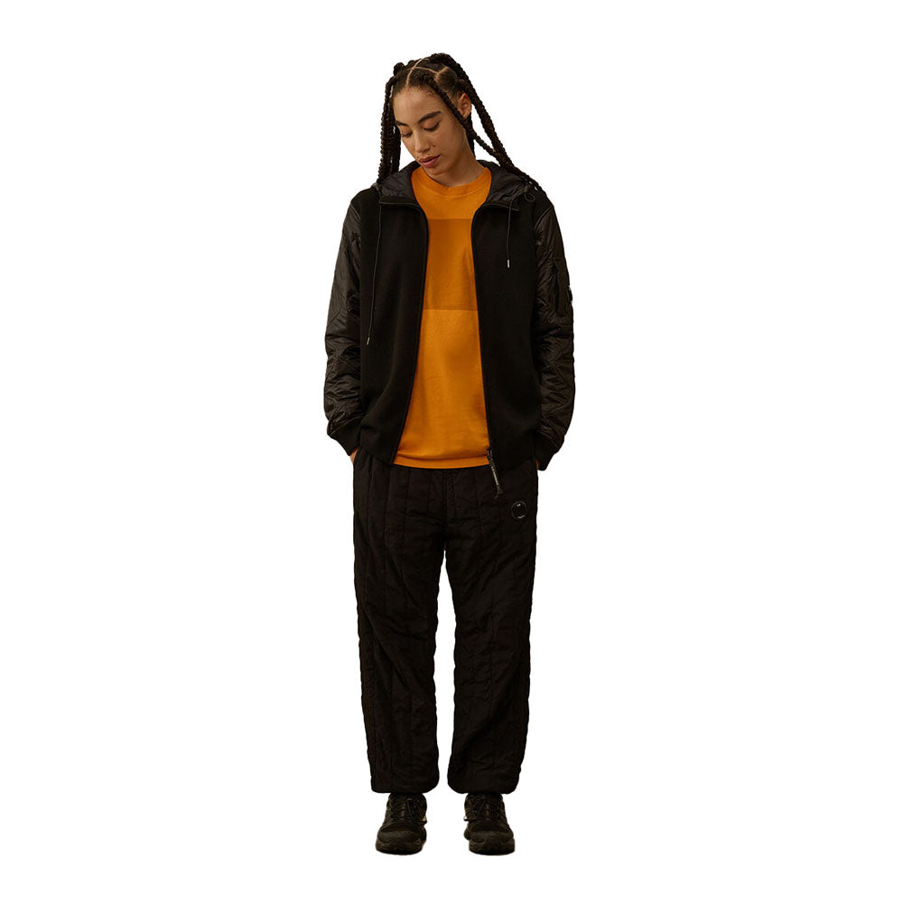 EXTRAFINE MERINO WOOL MIXED HOODED ZIP SWEATER BLACK