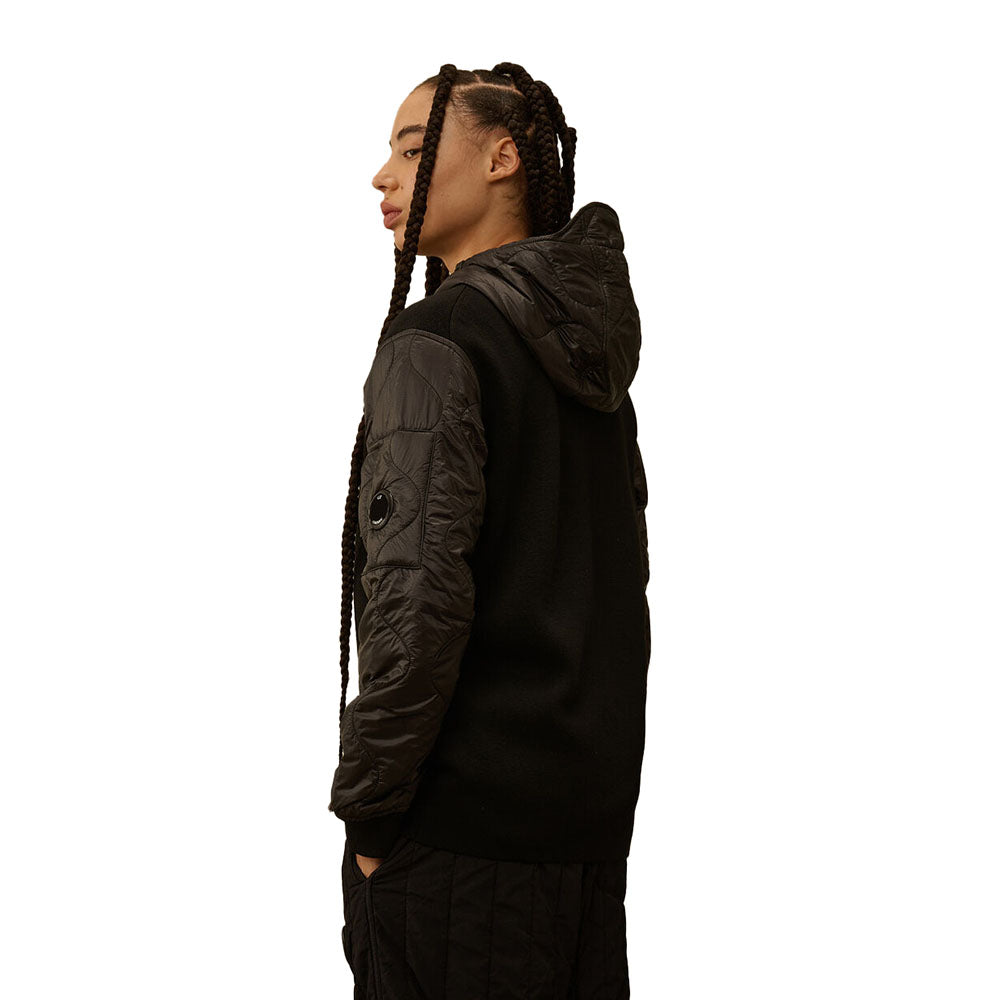 EXTRAFINE MERINO WOOL MIXED HOODED ZIP SWEATER BLACK