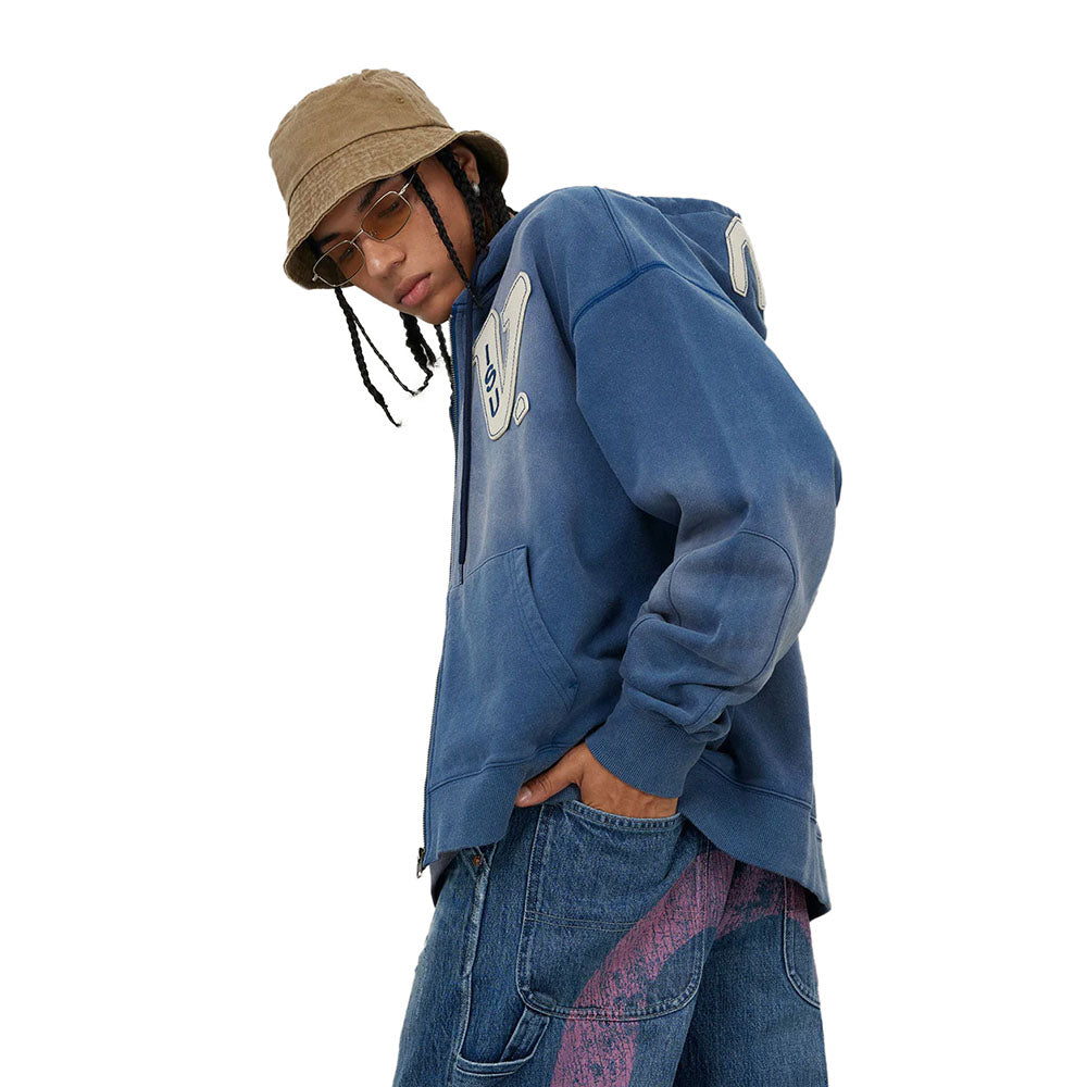 HEAVY WEIGHT WASHED EV AND SEAGULL PATCHES EMBROIDERY HOODIE