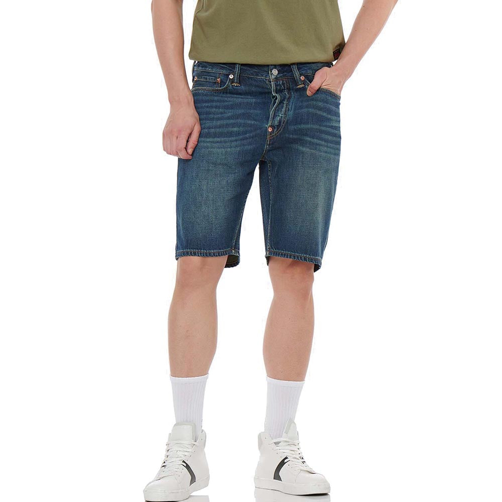 DAICOCK DISCHARGED PRINT AND EMBROIDERY DENIM SHORTS