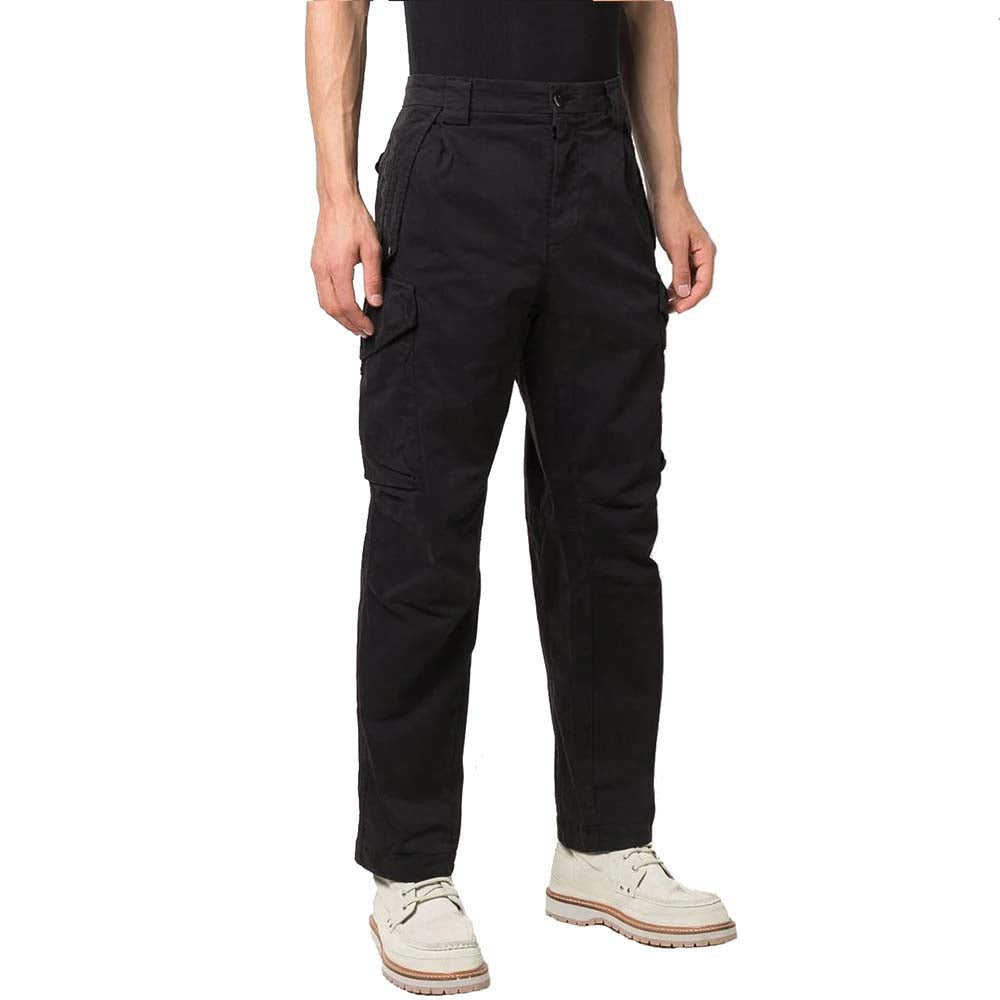 GARMENT DYED SATIN STRETCH CARGO PANTS BLACK