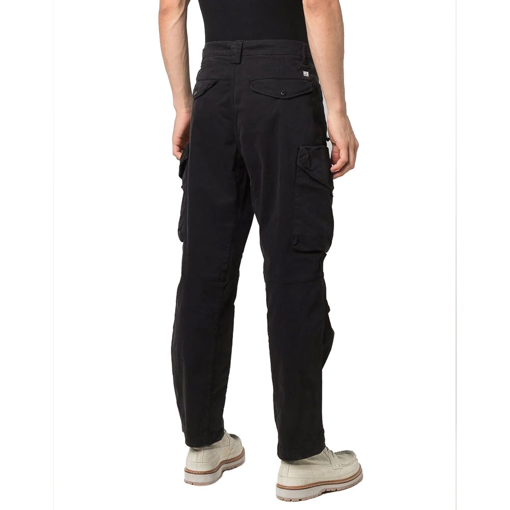 GARMENT DYED SATIN STRETCH CARGO PANTS BLACK