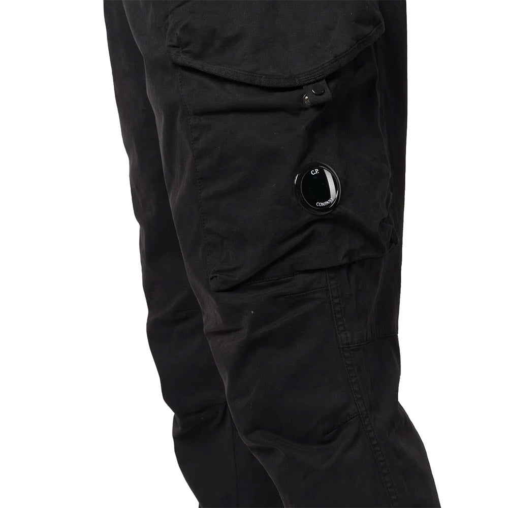 GARMENT DYED SATIN STRETCH CARGO PANTS BLACK